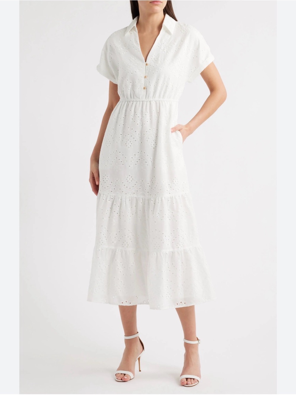 Sam Edelman White Eyelet Maxi Dress with Button Front